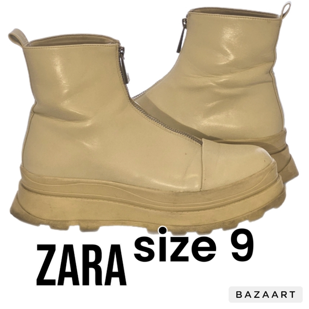 ZARA Cream Bootie Front Zipper Size 9/39